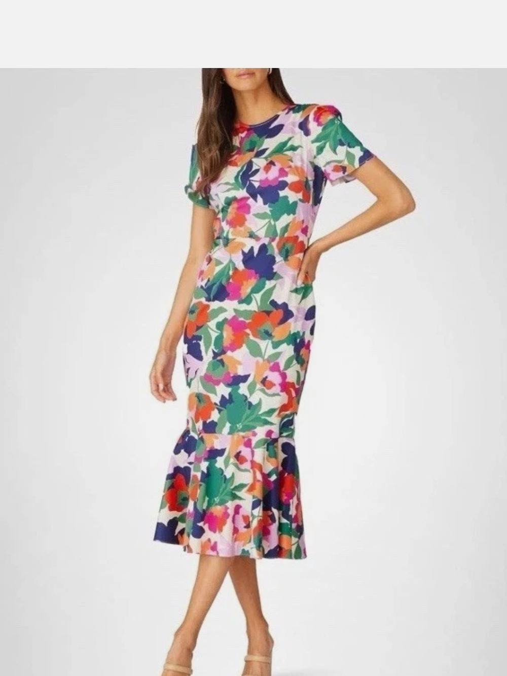 Shoshanna Women's Wildlfower Rose Thompson Midi Dress With Ruffle Hem Size 8